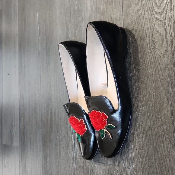 Zara Black with Rose Applique Flats size 8 - Picture 3 of 6